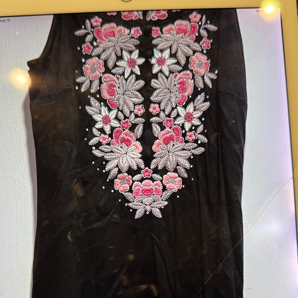 INC International Concepts Black Dress with Pink and White Floral Embroidery